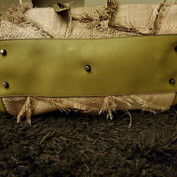 100% Authentic Burberry Satchel Rare Green Leather / Staw - Picture 5 of 8